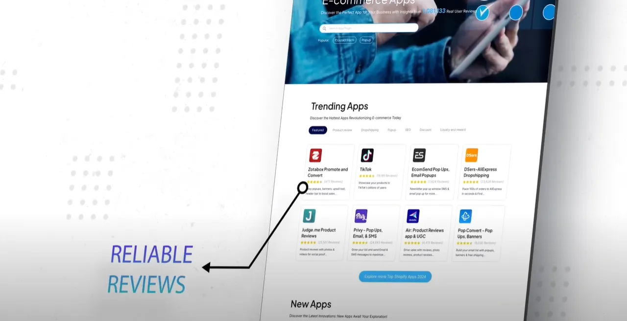 Screenshot of the Taranker homepage featuring curated listings of trending e-commerce apps. Discover the perfect tools to enhance your online store's performance.